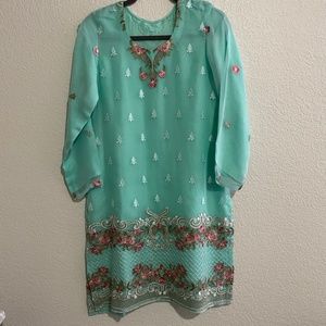 3 piece Embroidered crinkle chiffon dress